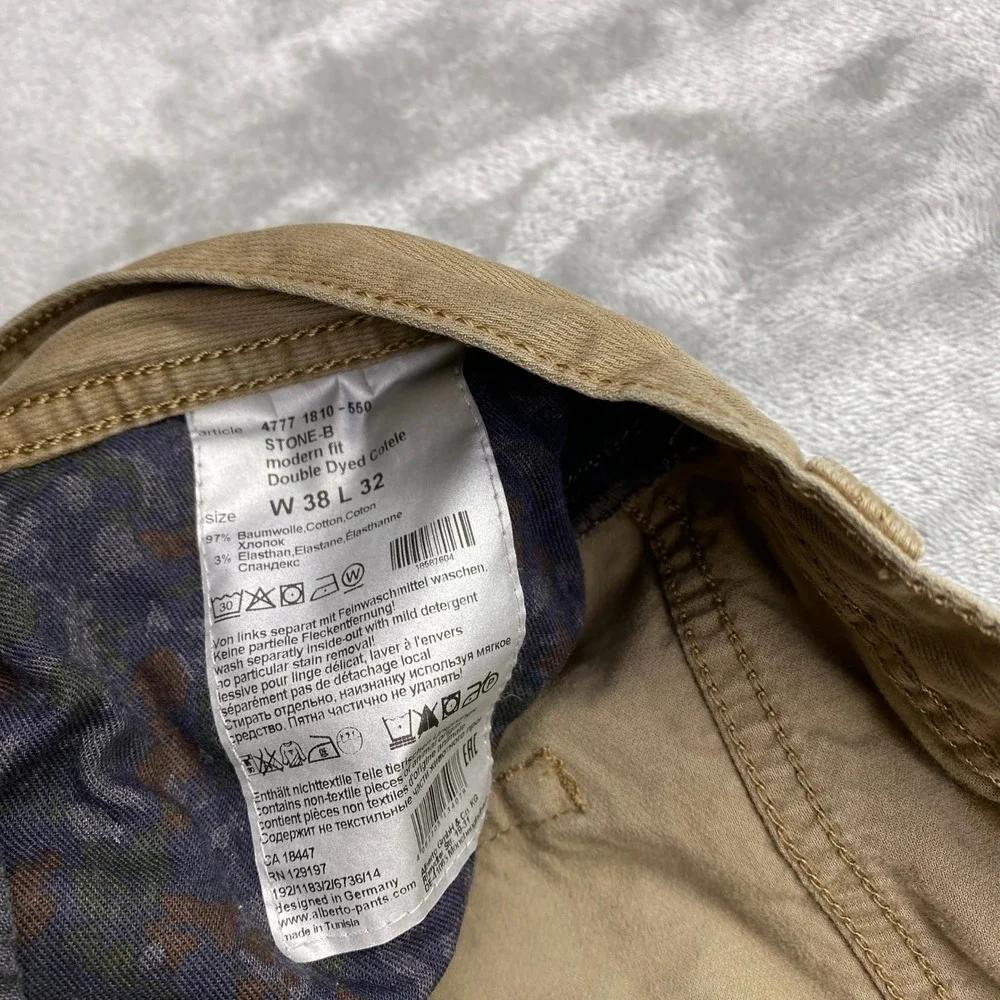 Alberto‎ Modern Fit Trousers Khaki Tan Chinos Men's Sz 38 Cotton Stretch Preppy